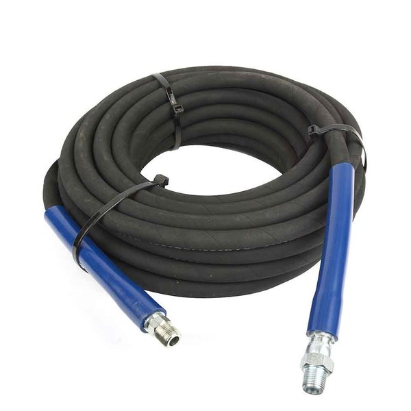 Interstate Pneumatics Steel Braid Black Rubber Pressure Washer Hose, 3/8" x 50 ft with 3/8" MNPT Fittings, 4000 PSI PW7201